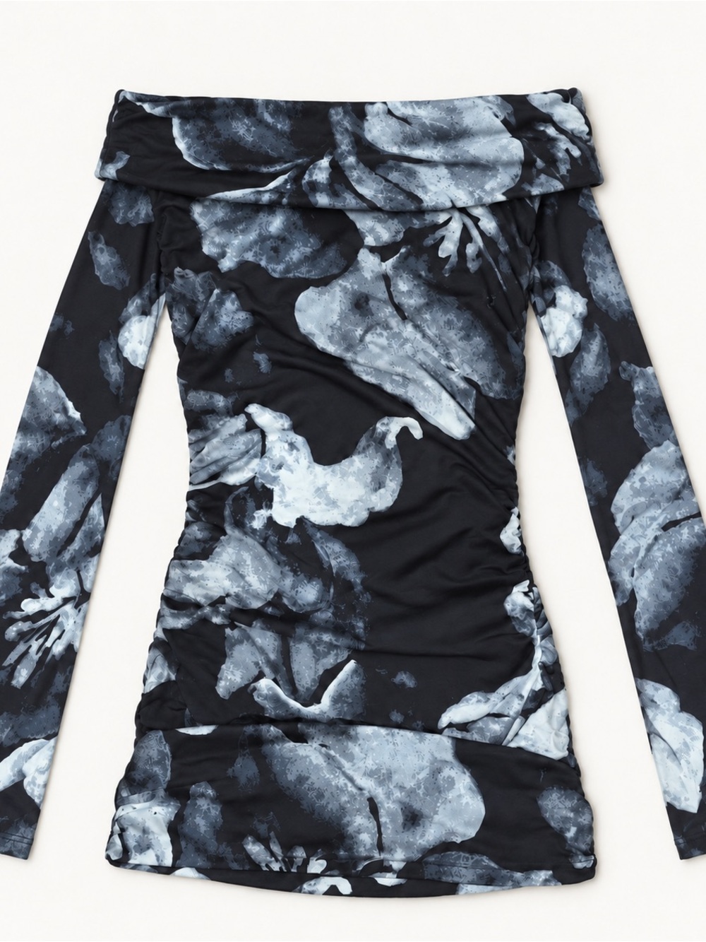 Reformation Black and Gray Off-Shoulder Mini Dress